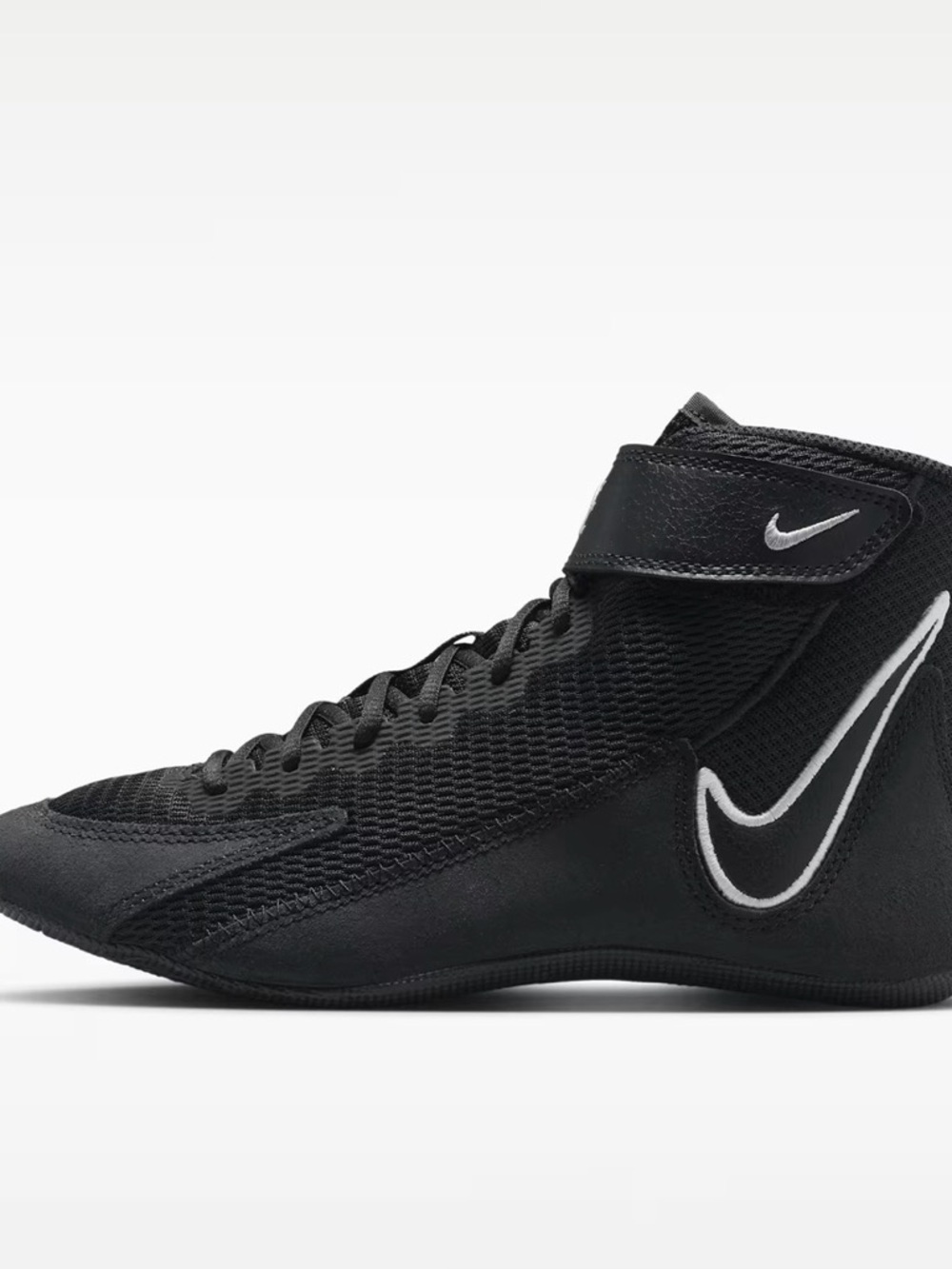 Nike boys Black High-Top Athletic Wrestling Shoe with White Swoosh